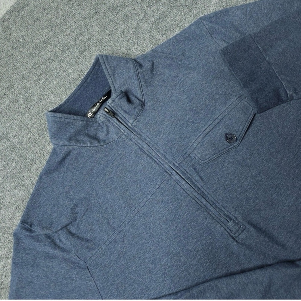 Travis Mathew Sweater Mens XL Blue Long Sleeve 1/4 Zip Golf Pullover Pocket